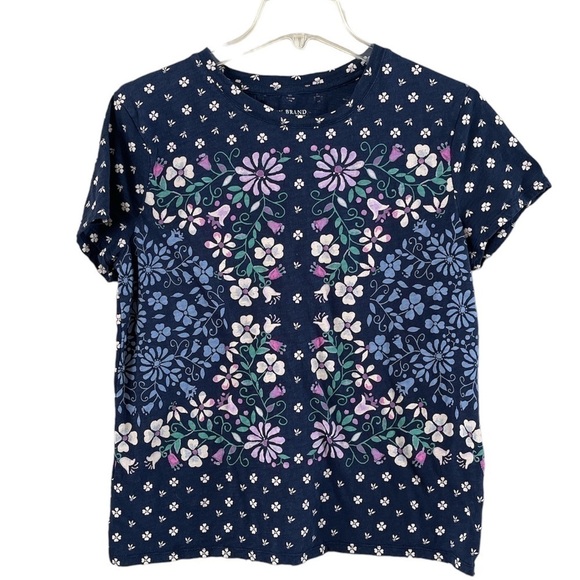 Lucky Brand short sleeve navy tshirt flower design size L - Picture 1 of 13